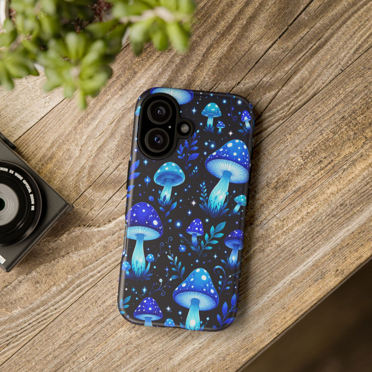 Blue Glowing Mushrooms Phone Case — Psychedelic Fungi Tough Case