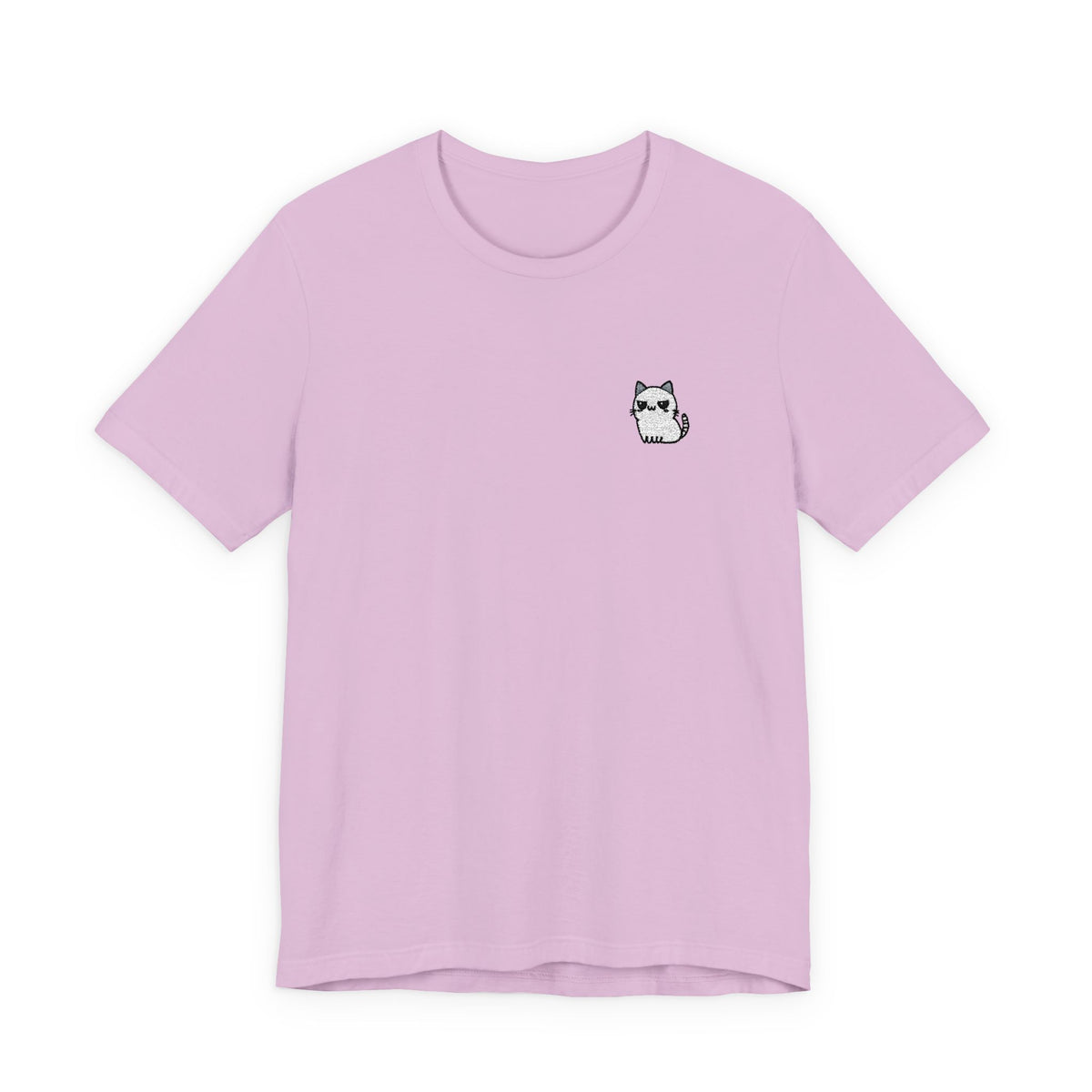 Minimal Husky Chest Tee — Small Cat Portrait Graphic T-Shirt (Embroidered)