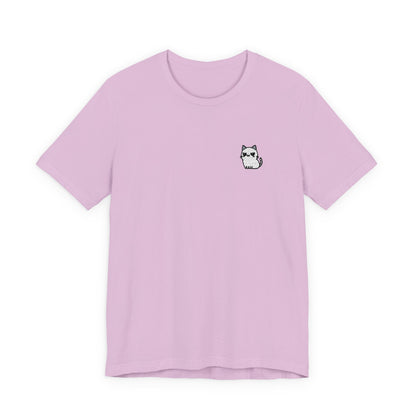 Minimal Husky Chest Tee — Small Cat Portrait Graphic T-Shirt (Embroidered)