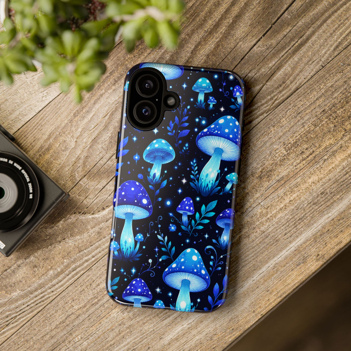 Blue Glowing Mushrooms Phone Case — Psychedelic Fungi Tough Case