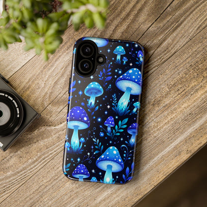 Blue Glowing Mushrooms Phone Case — Psychedelic Fungi Tough Case