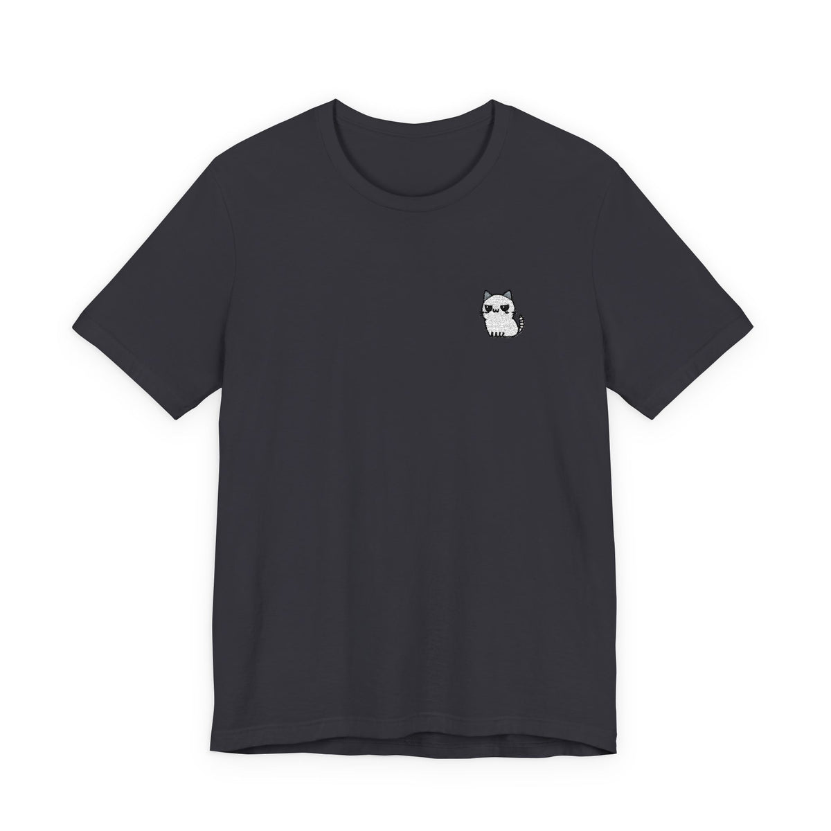 Minimal Husky Chest Tee — Small Cat Portrait Graphic T-Shirt (Embroidered)