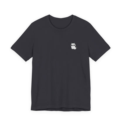 Minimal Husky Chest Tee — Small Cat Portrait Graphic T-Shirt (Embroidered)