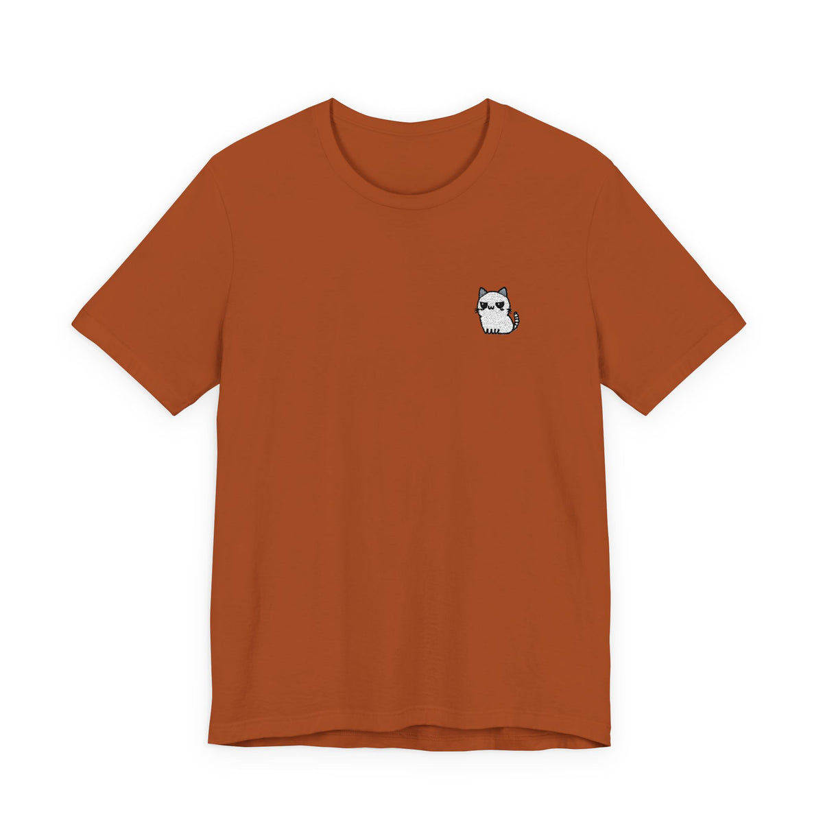 Minimal Husky Chest Tee — Small Cat Portrait Graphic T-Shirt (Embroidered)