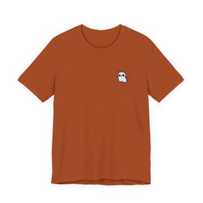 Minimal Husky Chest Tee — Small Cat Portrait Graphic T-Shirt (Embroidered)