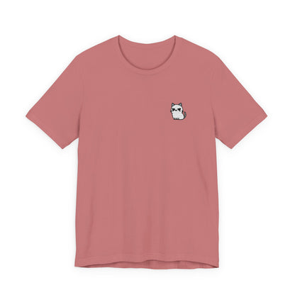 Minimal Husky Chest Tee — Small Cat Portrait Graphic T-Shirt (Embroidered)