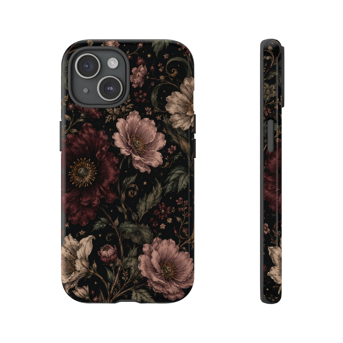 Floral Phone Case — Vintage Dark Botanical Protective Cover