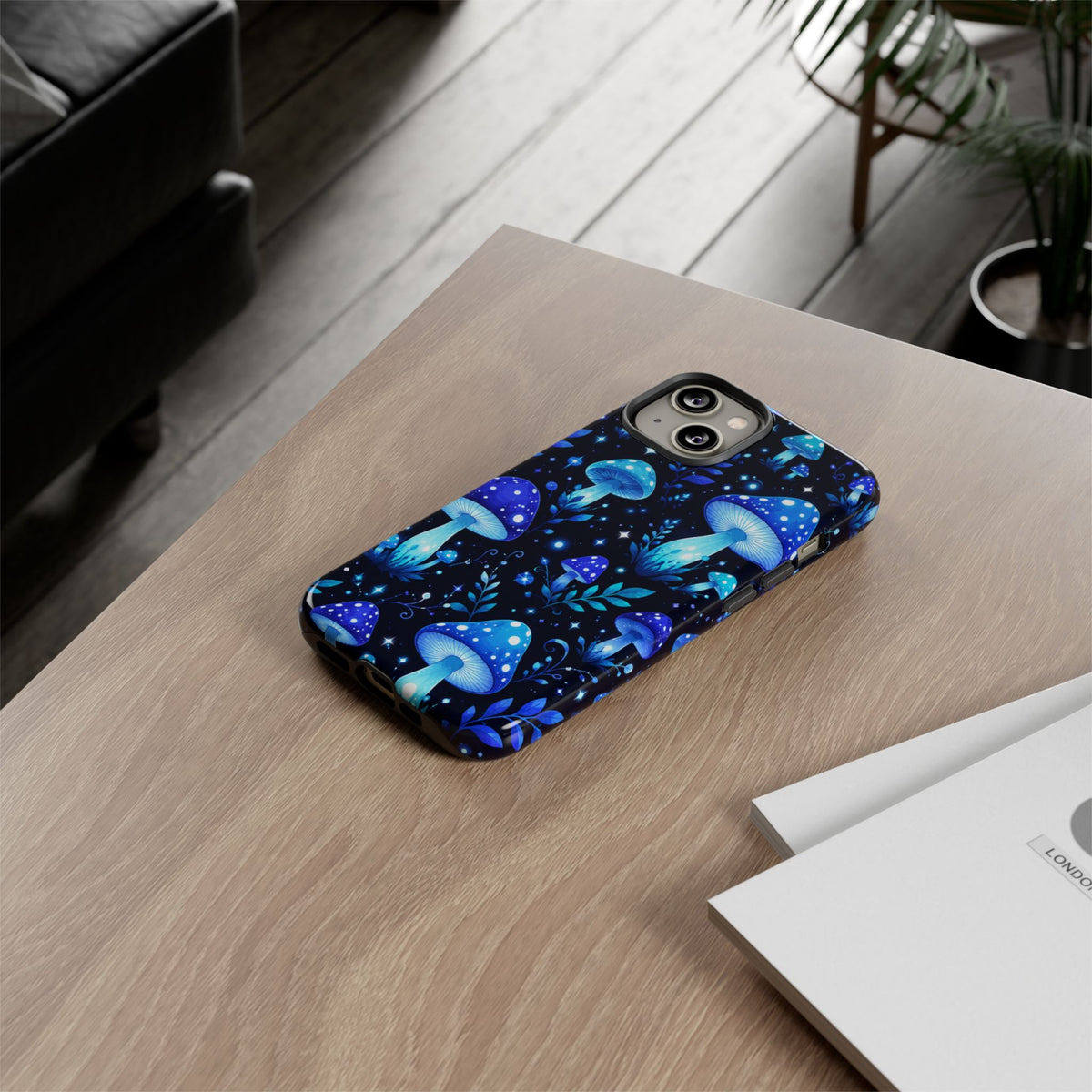 Blue Glowing Mushrooms Phone Case — Psychedelic Fungi Tough Case