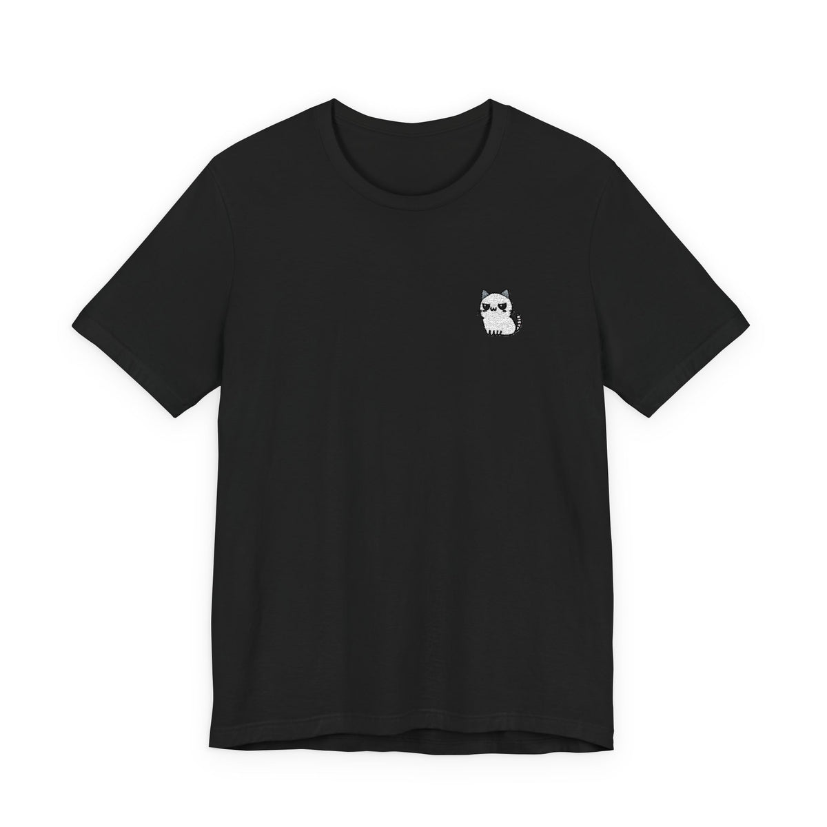 Minimal Husky Chest Tee — Small Cat Portrait Graphic T-Shirt (Embroidered)