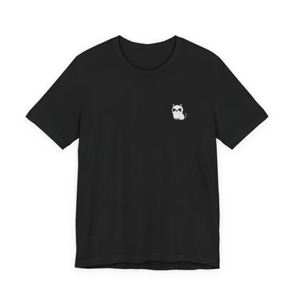 Minimal Husky Chest Tee — Small Cat Portrait Graphic T-Shirt (Embroidered)