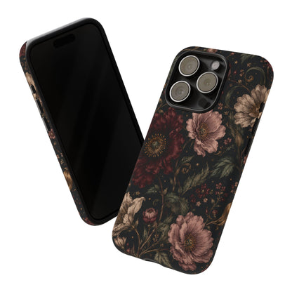 Floral Phone Case — Vintage Dark Botanical Protective Cover