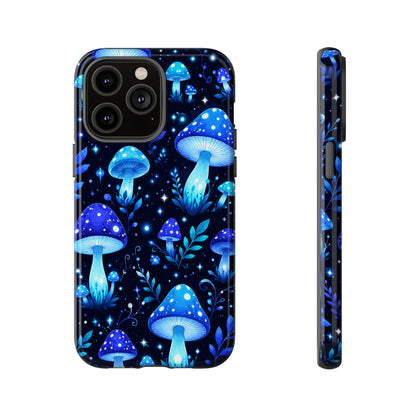Blue Glowing Mushrooms Phone Case — Psychedelic Fungi Tough Case
