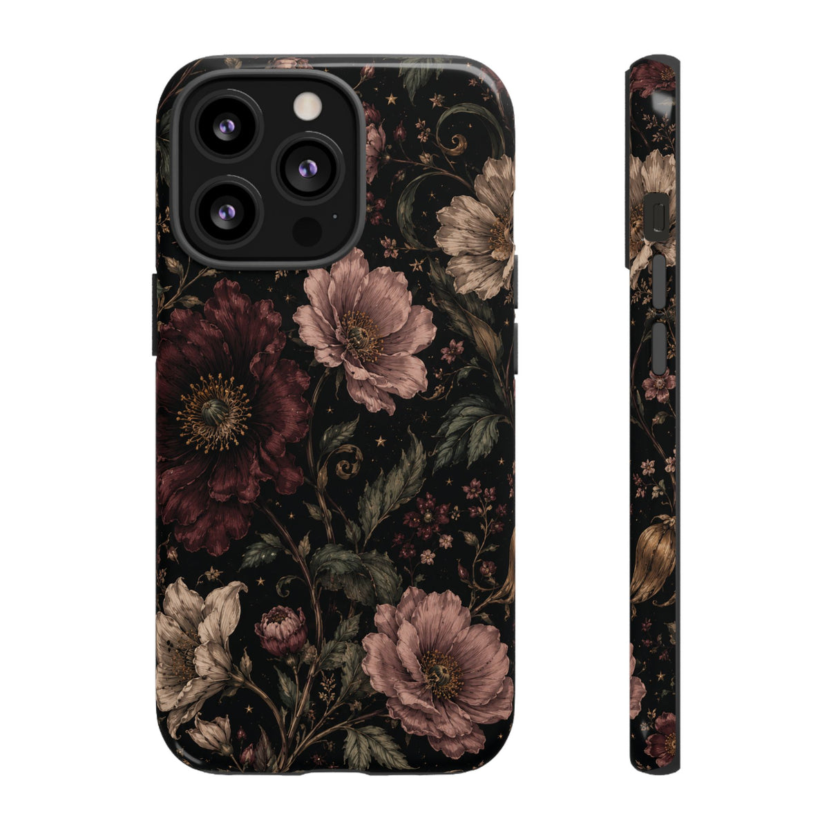 Floral Phone Case — Vintage Dark Botanical Protective Cover