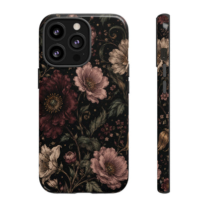 Floral Phone Case — Vintage Dark Botanical Protective Cover