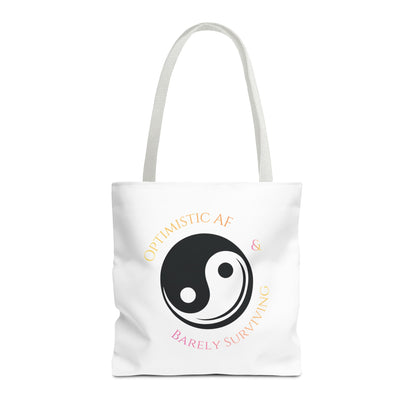 Yin Yang Tote — "Optimistic AF & Barely Surviving" Graphic Tote Bag