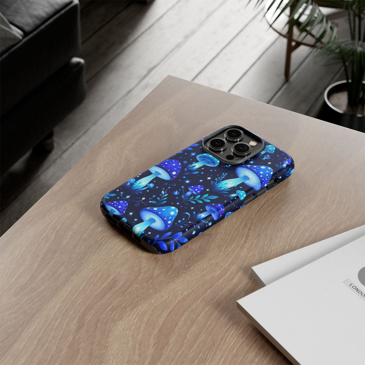 Blue Glowing Mushrooms Phone Case — Psychedelic Fungi Tough Case