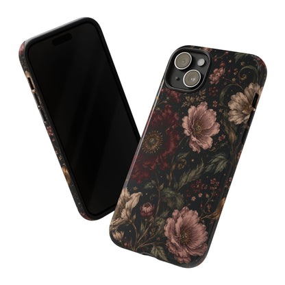 Floral Phone Case — Vintage Dark Botanical Protective Cover