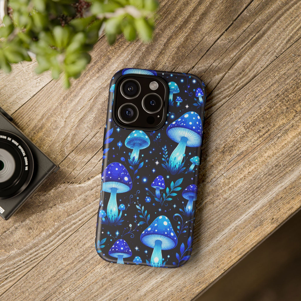 Blue Glowing Mushrooms Phone Case — Psychedelic Fungi Tough Case