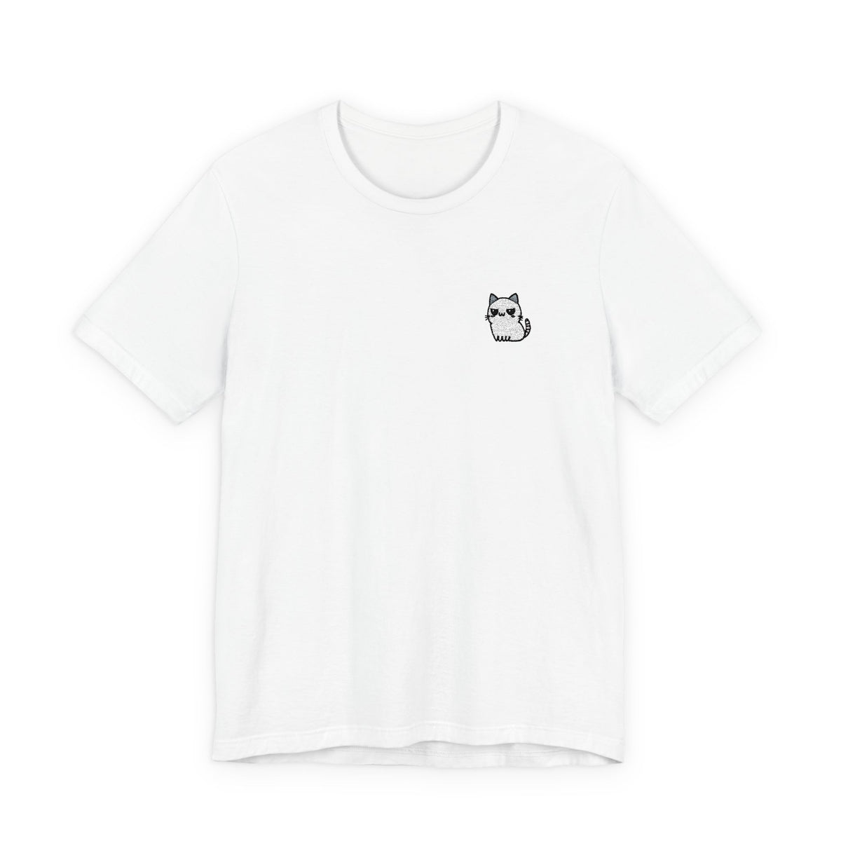 Minimal Husky Chest Tee — Small Cat Portrait Graphic T-Shirt (Embroidered)