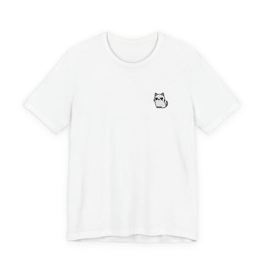 Minimal Husky Chest Tee — Small Cat Portrait Graphic T-Shirt (Embroidered)