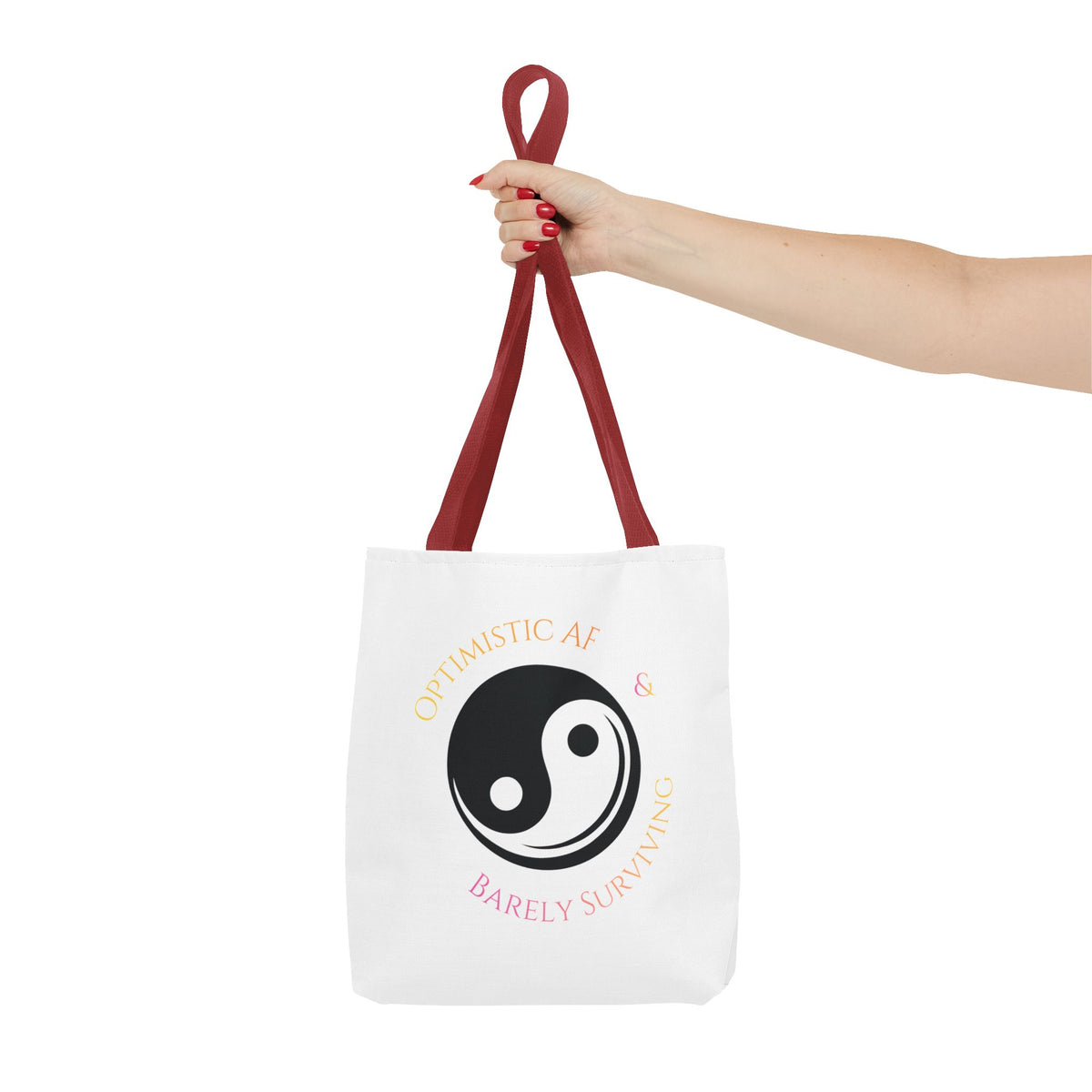 Yin Yang Tote — "Optimistic AF & Barely Surviving" Graphic Tote Bag