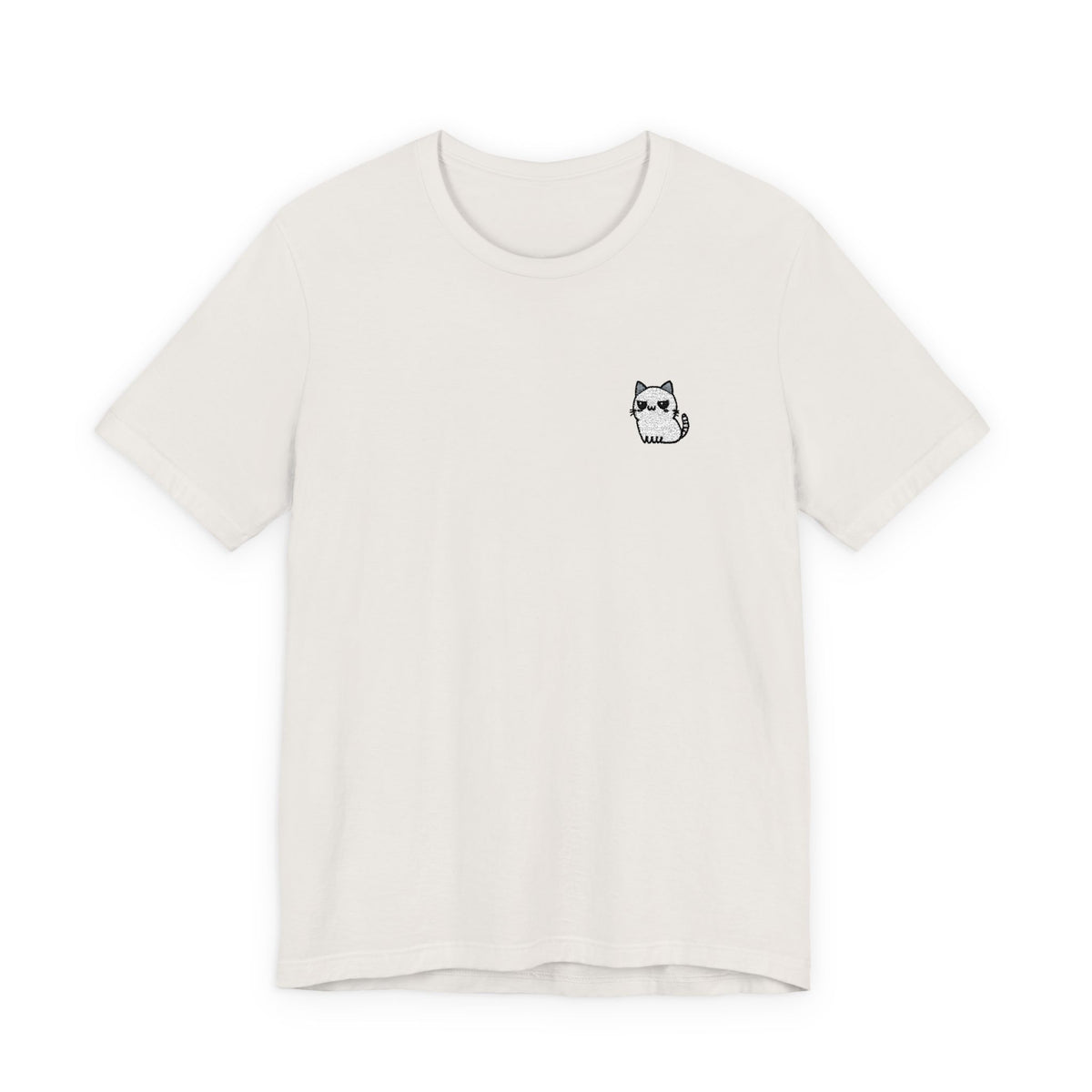 Minimal Husky Chest Tee — Small Cat Portrait Graphic T-Shirt (Embroidered)