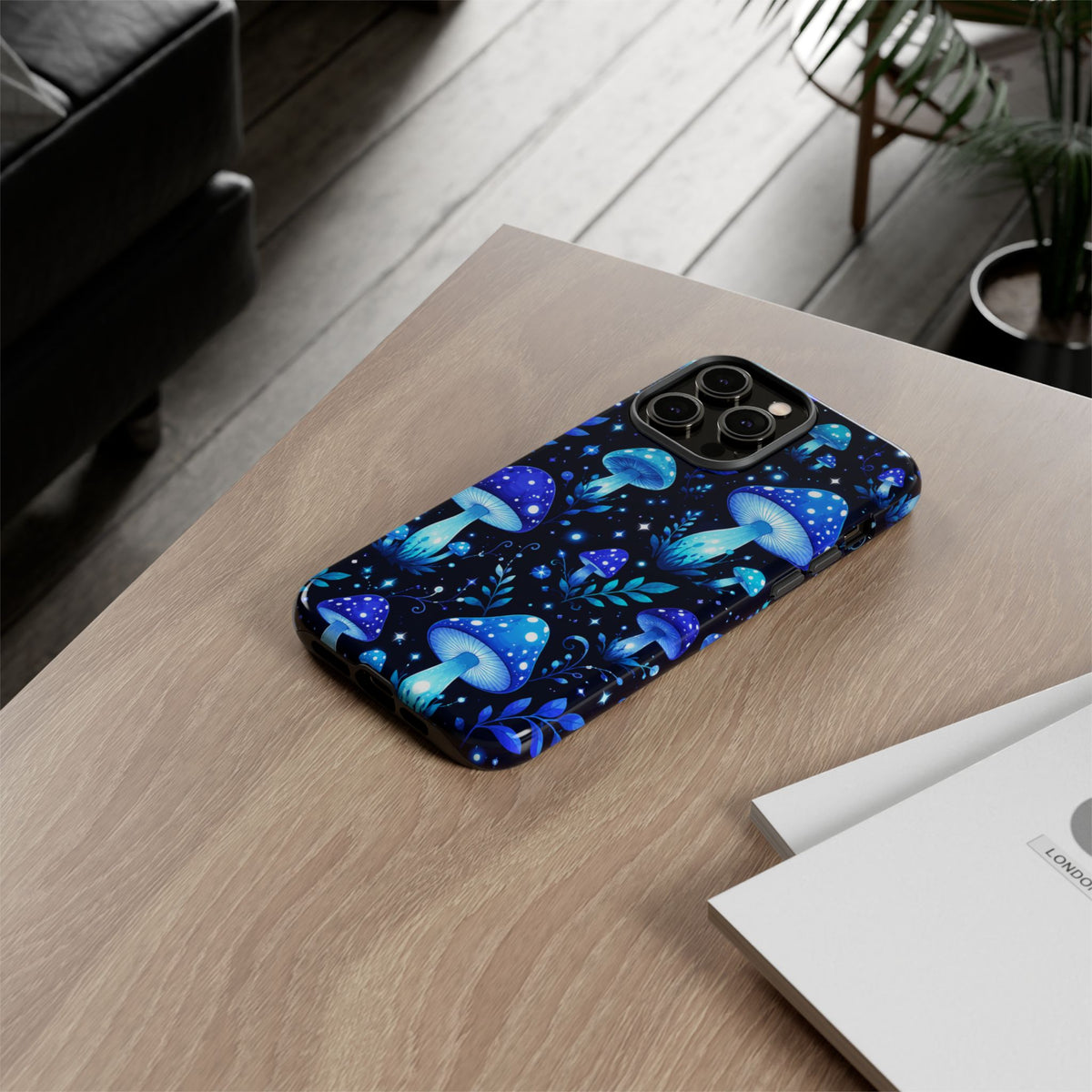 Blue Glowing Mushrooms Phone Case — Psychedelic Fungi Tough Case