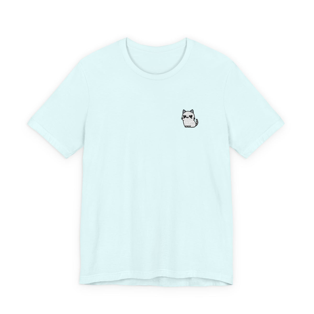 Minimal Husky Chest Tee — Small Cat Portrait Graphic T-Shirt (Embroidered)