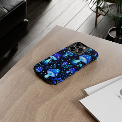 Blue Glowing Mushrooms Phone Case — Psychedelic Fungi Tough Case