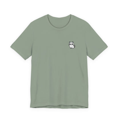 Minimal Husky Chest Tee — Small Cat Portrait Graphic T-Shirt (Embroidered)