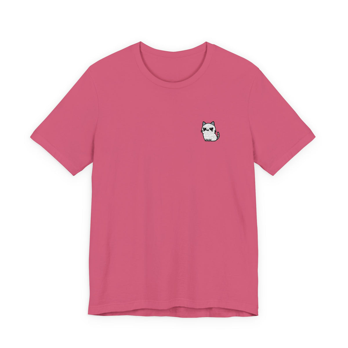 Minimal Husky Chest Tee — Small Cat Portrait Graphic T-Shirt (Embroidered)
