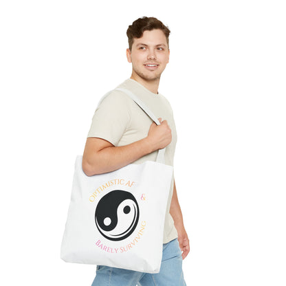 Yin Yang Tote — "Optimistic AF & Barely Surviving" Graphic Tote Bag