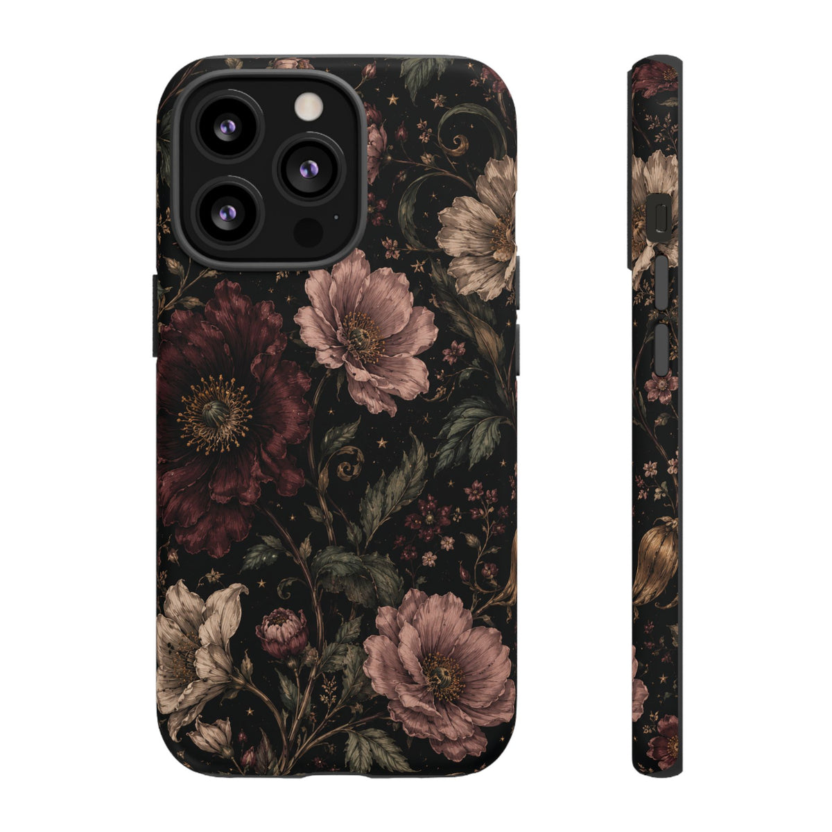 Floral Phone Case — Vintage Dark Botanical Protective Cover