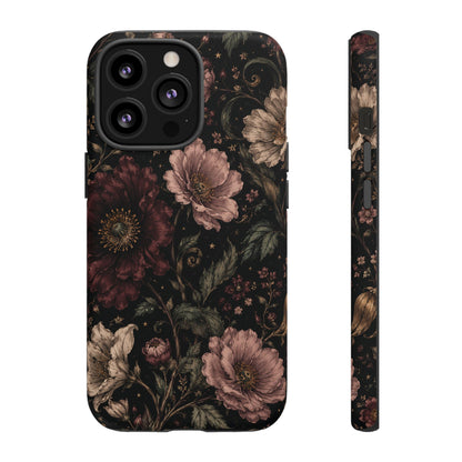 Floral Phone Case — Vintage Dark Botanical Protective Cover