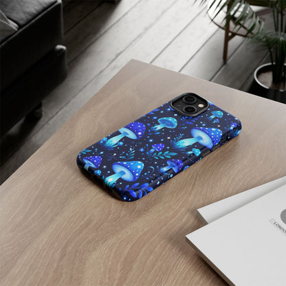 Blue Glowing Mushrooms Phone Case — Psychedelic Fungi Tough Case