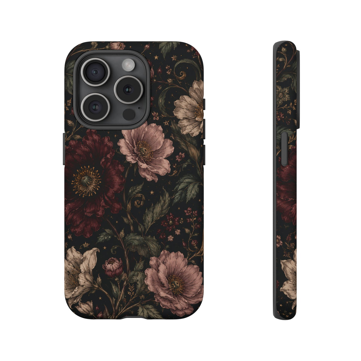 Floral Phone Case — Vintage Dark Botanical Protective Cover