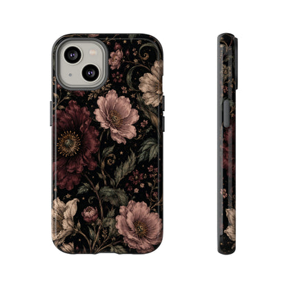 Floral Phone Case — Vintage Dark Botanical Protective Cover