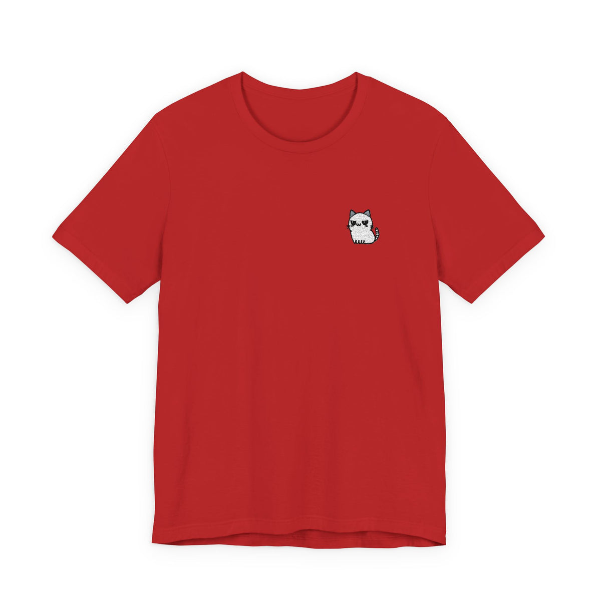 Minimal Husky Chest Tee — Small Cat Portrait Graphic T-Shirt (Embroidered)