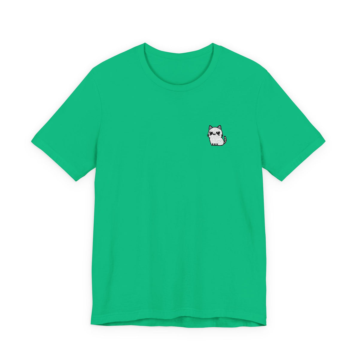 Minimal Husky Chest Tee — Small Cat Portrait Graphic T-Shirt (Embroidered)