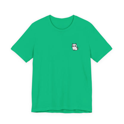 Minimal Husky Chest Tee — Small Cat Portrait Graphic T-Shirt (Embroidered)