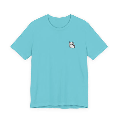 Minimal Husky Chest Tee — Small Cat Portrait Graphic T-Shirt (Embroidered)