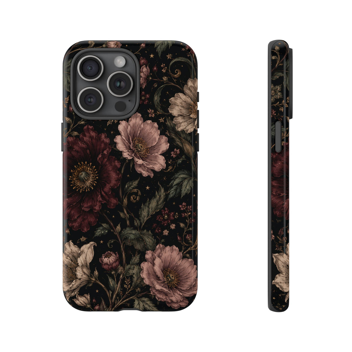 Floral Phone Case — Vintage Dark Botanical Protective Cover