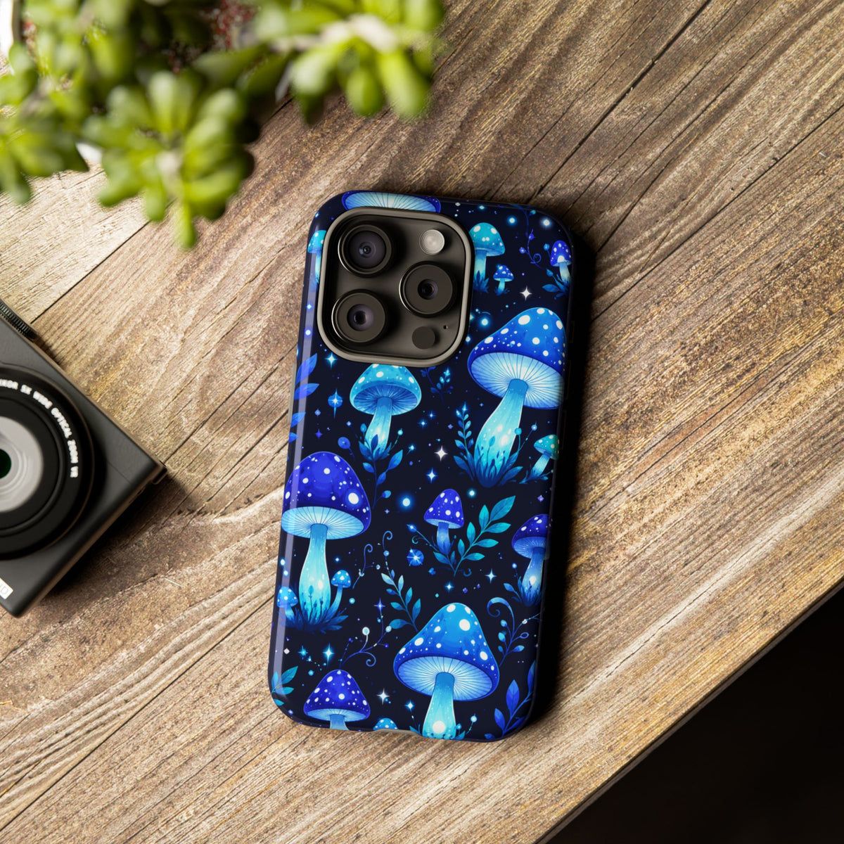 Blue Glowing Mushrooms Phone Case — Psychedelic Fungi Tough Case