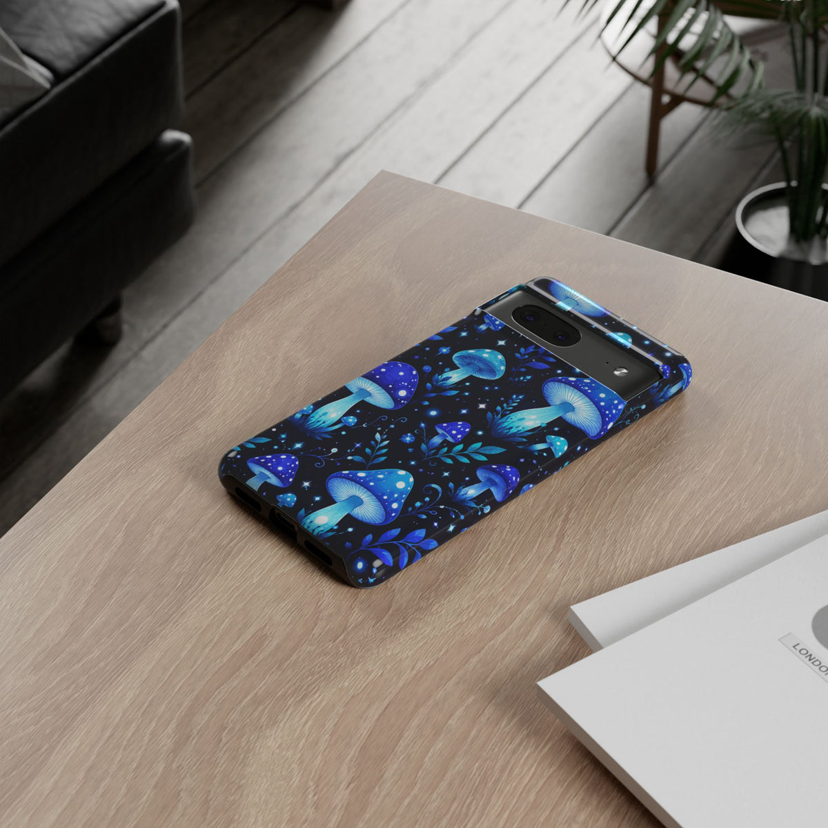 Blue Glowing Mushrooms Phone Case — Psychedelic Fungi Tough Case