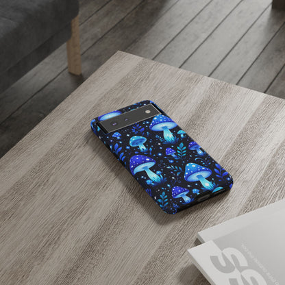 Blue Glowing Mushrooms Phone Case — Psychedelic Fungi Tough Case