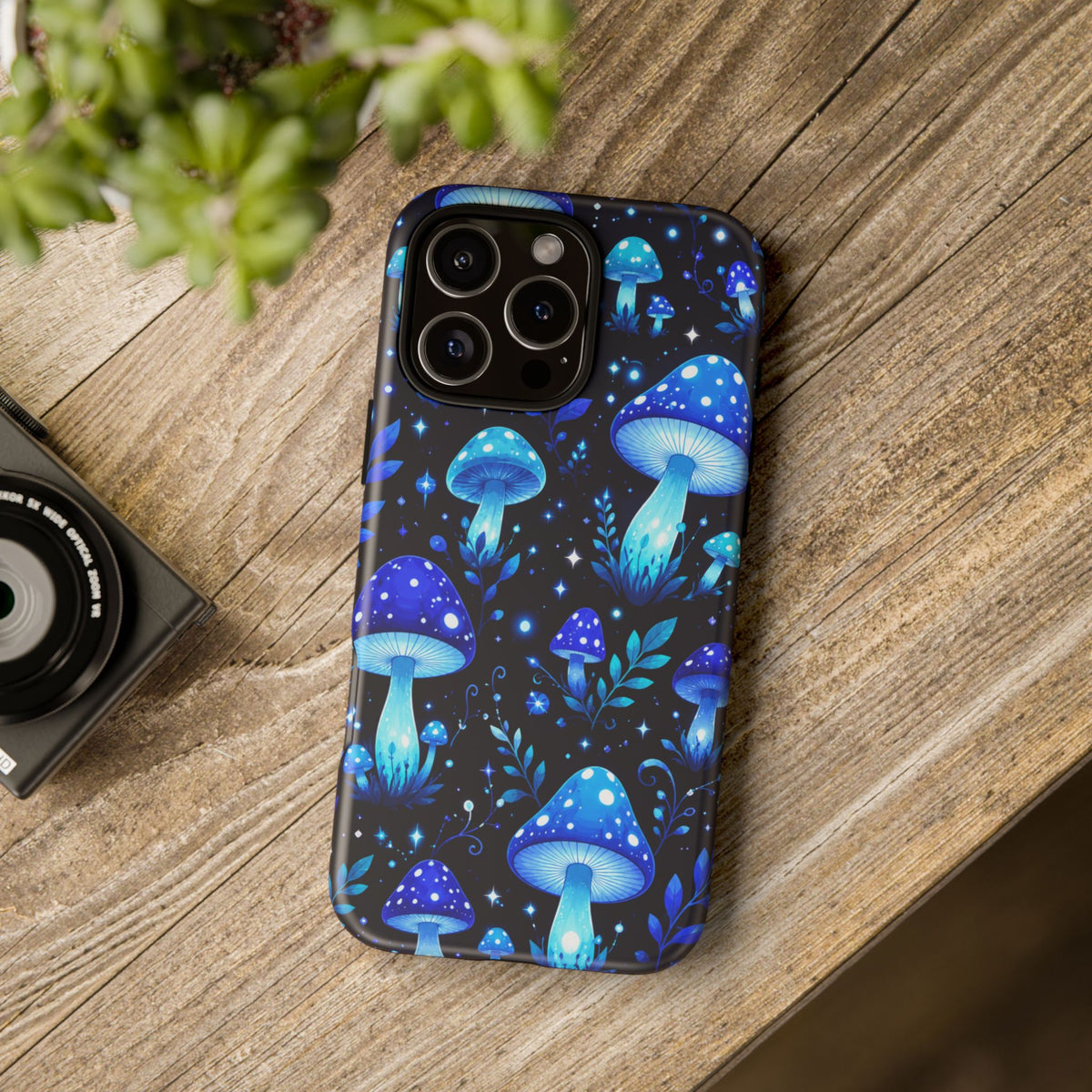 Blue Glowing Mushrooms Phone Case — Psychedelic Fungi Tough Case