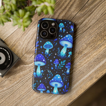 Blue Glowing Mushrooms Phone Case — Psychedelic Fungi Tough Case