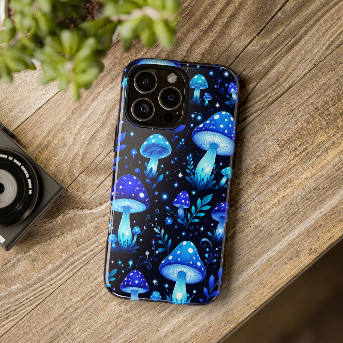 Blue Glowing Mushrooms Phone Case — Psychedelic Fungi Tough Case
