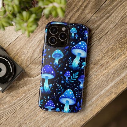 Blue Glowing Mushrooms Phone Case — Psychedelic Fungi Tough Case