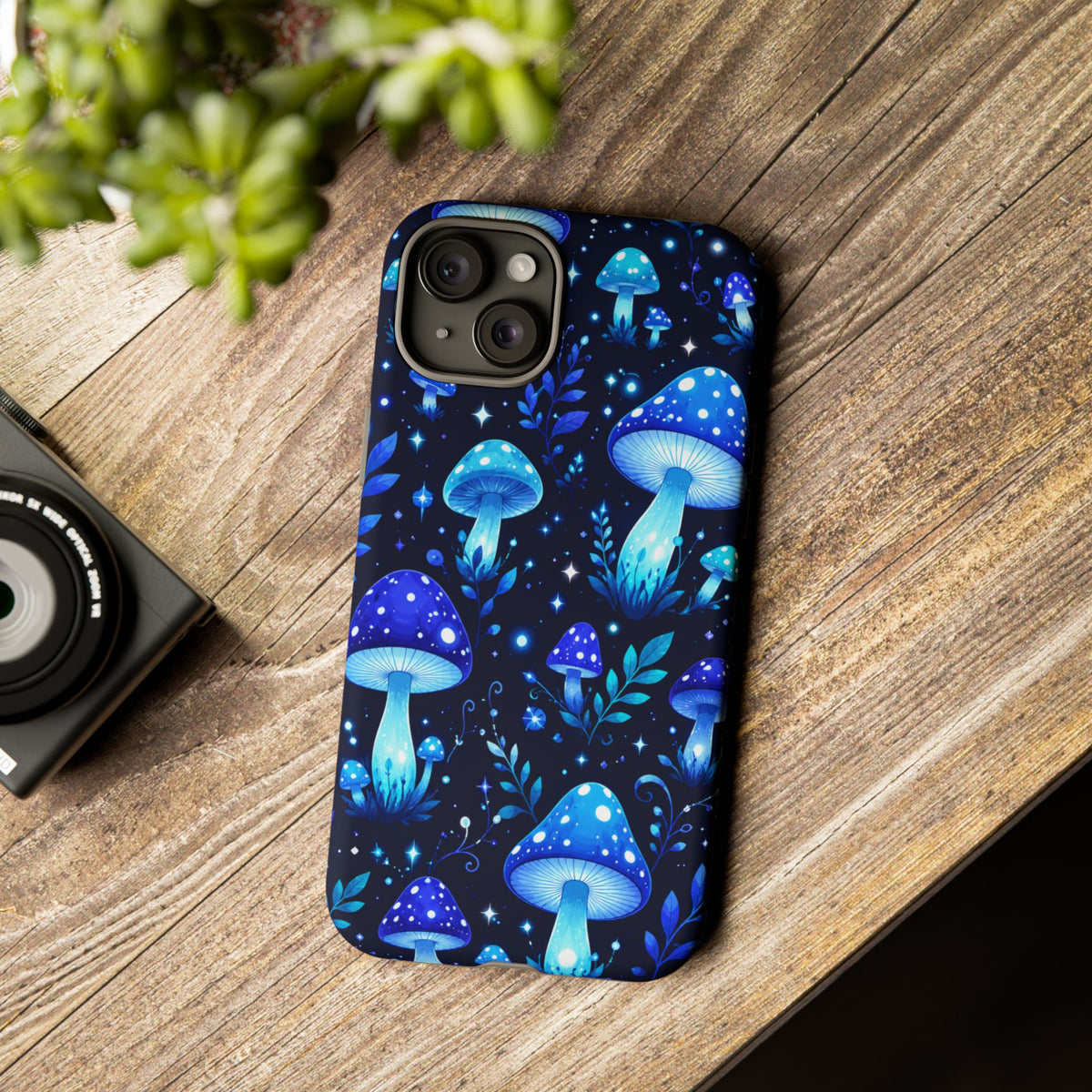 Blue Glowing Mushrooms Phone Case — Psychedelic Fungi Tough Case